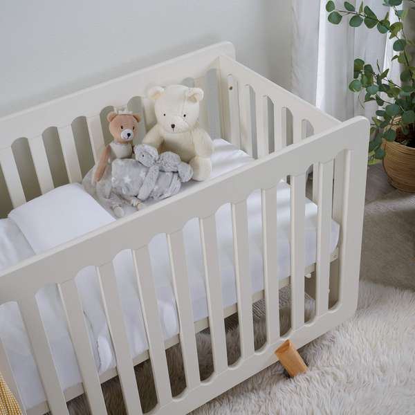 ARCEL BABY CRIB 60x130 CM SOLID RUBBER WOOD WHITE AND NATURAL Pan Home Furnishings